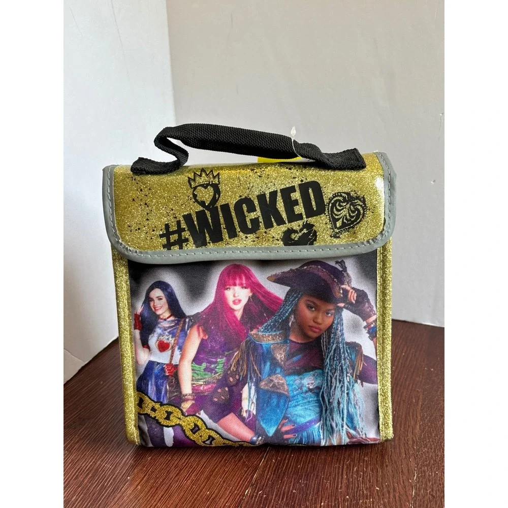 Disney Descendants 2 Insulated Lunch Bag Gold Glitter Wicked Mal Evie Uma NWT